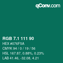 カラーコード: RGB 7.1 111 90 | qconv.com