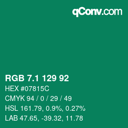 カラーコード: RGB 7.1 129 92 | qconv.com