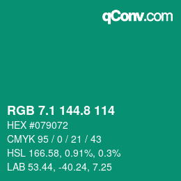 カラーコード: RGB 7.1 144.8 114 | qconv.com
