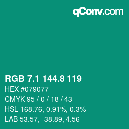 カラーコード: RGB 7.1 144.8 119 | qconv.com
