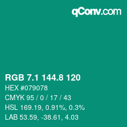 カラーコード: RGB 7.1 144.8 120 | qconv.com