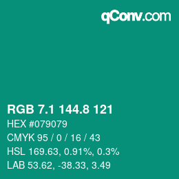 カラーコード: RGB 7.1 144.8 121 | qconv.com