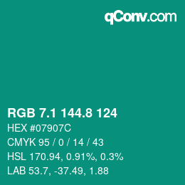 カラーコード: RGB 7.1 144.8 124 | qconv.com