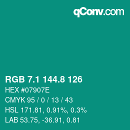 カラーコード: RGB 7.1 144.8 126 | qconv.com