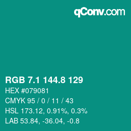 カラーコード: RGB 7.1 144.8 129 | qconv.com