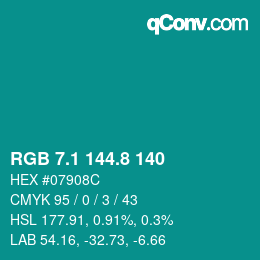 カラーコード: RGB 7.1 144.8 140 | qconv.com