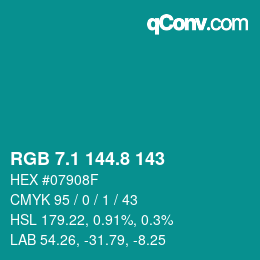 カラーコード: RGB 7.1 144.8 143 | qconv.com