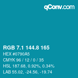 カラーコード: RGB 7.1 144.8 165 | qconv.com