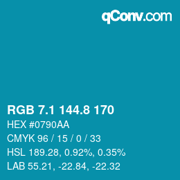 Code couleur: RGB 7.1 144.8 170 | qconv.com
