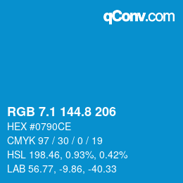 カラーコード: RGB 7.1 144.8 206 | qconv.com