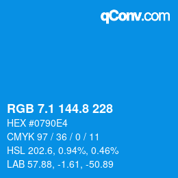 カラーコード: RGB 7.1 144.8 228 | qconv.com