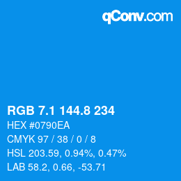 カラーコード: RGB 7.1 144.8 234 | qconv.com