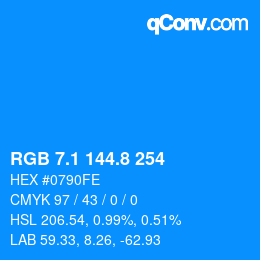 カラーコード: RGB 7.1 144.8 254 | qconv.com