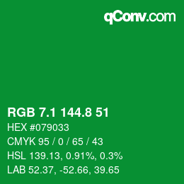 カラーコード: RGB 7.1 144.8 51 | qconv.com