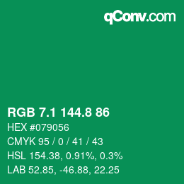 カラーコード: RGB 7.1 144.8 86 | qconv.com