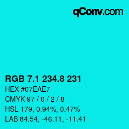 カラーコード: RGB 7.1 234.8 231 | qconv.com