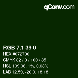 カラーコード: RGB 7.1 39 0 | qconv.com