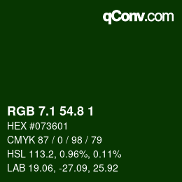 Color code: RGB 7.1 54.8 1 | qconv.com