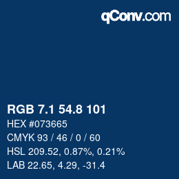 カラーコード: RGB 7.1 54.8 101 | qconv.com