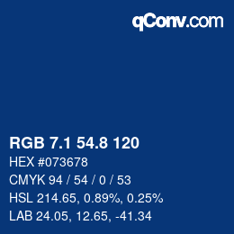 カラーコード: RGB 7.1 54.8 120 | qconv.com