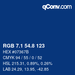 カラーコード: RGB 7.1 54.8 123 | qconv.com