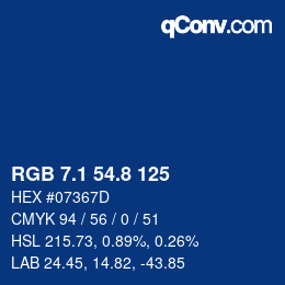 カラーコード: RGB 7.1 54.8 125 | qconv.com