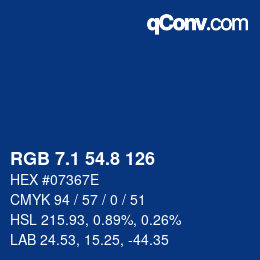 カラーコード: RGB 7.1 54.8 126 | qconv.com