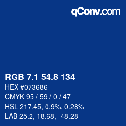 カラーコード: RGB 7.1 54.8 134 | qconv.com