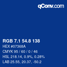 カラーコード: RGB 7.1 54.8 138 | qconv.com