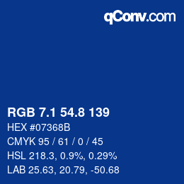 カラーコード: RGB 7.1 54.8 139 | qconv.com