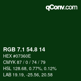 カラーコード: RGB 7.1 54.8 14 | qconv.com