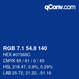 カラーコード: RGB 7.1 54.8 140 | qconv.com