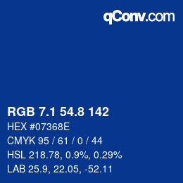 カラーコード: RGB 7.1 54.8 142 | qconv.com