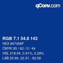 カラーコード: RGB 7.1 54.8 143 | qconv.com