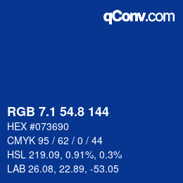 カラーコード: RGB 7.1 54.8 144 | qconv.com