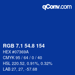 カラーコード: RGB 7.1 54.8 154 | qconv.com