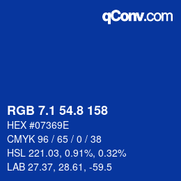 Color code: RGB 7.1 54.8 158 | qconv.com