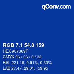 カラーコード: RGB 7.1 54.8 159 | qconv.com