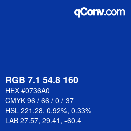 Color code: RGB 7.1 54.8 160 | qconv.com