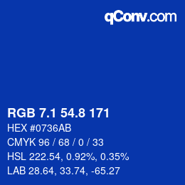 カラーコード: RGB 7.1 54.8 171 | qconv.com