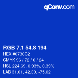カラーコード: RGB 7.1 54.8 194 | qconv.com