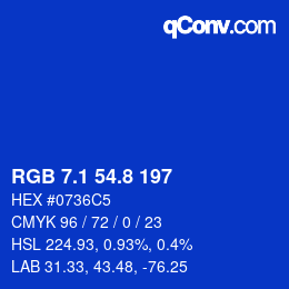 カラーコード: RGB 7.1 54.8 197 | qconv.com