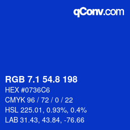 カラーコード: RGB 7.1 54.8 198 | qconv.com