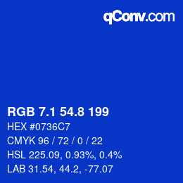 カラーコード: RGB 7.1 54.8 199 | qconv.com