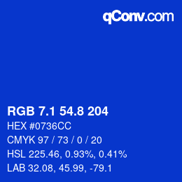 カラーコード: RGB 7.1 54.8 204 | qconv.com
