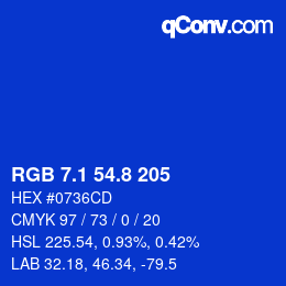 カラーコード: RGB 7.1 54.8 205 | qconv.com