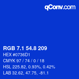 カラーコード: RGB 7.1 54.8 209 | qconv.com