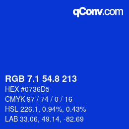 カラーコード: RGB 7.1 54.8 213 | qconv.com