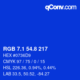 カラーコード: RGB 7.1 54.8 217 | qconv.com