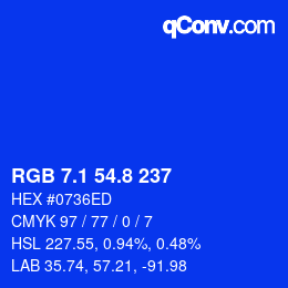 カラーコード: RGB 7.1 54.8 237 | qconv.com